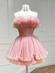 Robe de bal courte en tulle rose, robe de retour rose