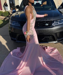 Roze unieke lange prom -prom jurk zeemeermin feestjurk