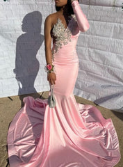 Roze unieke lange prom -prom jurk zeemeermin feestjurk