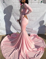 Roze unieke lange prom -prom jurk zeemeermin feestjurk