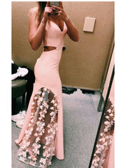 Custom Made Pink Mermaid Prom Dress with Flower, Pink Flower Formal Dresses, Graduation Dresses