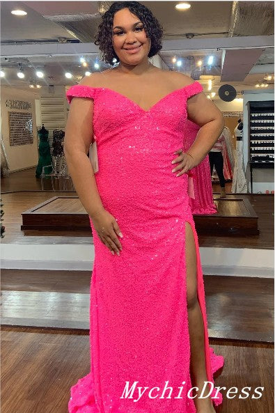 Cheap Pink 2024 Prom Dresses Plue Size Long Off the Shoulder Mermaid Evening Dress