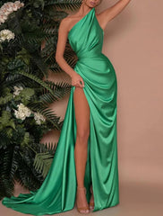A-Line Prom Dresses Elegant Dress Formal Prom Floor Length Sleeveless Strapless Satin with Ruched