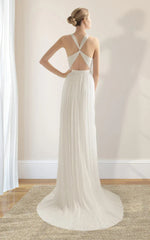 Halter Chiffon Plaited Dress With Special Back Design