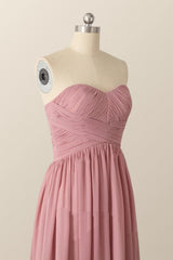 Lieverd blush roze chiffon lange bruidsmeisje jurk