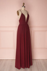 Plunging Neck A-Line Dark Green Bridesmaid Dress