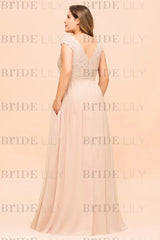 Plus Size Bridesmaid Dress Lace with Split Cap Sleeves Chiffon Wedding Guest Dress