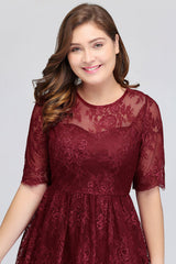 Plus size Burgundy Bridesmaid Dress with Short Sleeves