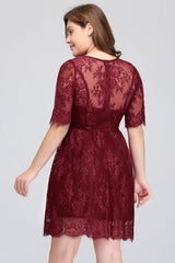 Plus size Burgundy Bridesmaid Dress with Short Sleeves
