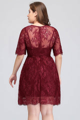 Plus size Burgundy Bridesmaid Dress with Short Sleeves