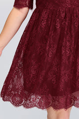 Plus size Burgundy Bridesmaid Dress with Short Sleeves