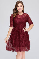 Plus size Burgundy Bridesmaid Dress with Short Sleeves