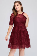 Plus size Burgundy Bridesmaid Dress with Short Sleeves