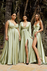 Cinderella Divine 7475C Plus Size Formal Long Sleeve Satin Dress