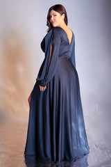 Cinderella Divine 7475C Plus Size Formal Long Sleeve Satin Dress