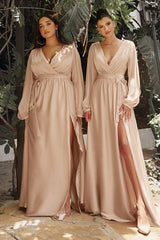 Cinderella Divine 7475C Plus Size Formal Long Sleeve Satin Dress