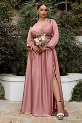 Cinderella Divine 7475C Plus Size Formal Long Sleeve Satin Dress