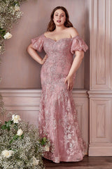 Cinderella Divine CD959C Plus Size Off Shoulder Long Prom Dress