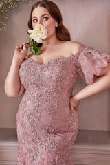 Cinderella Divine CD959C Plus Size Off Shoulder Long Prom Dress