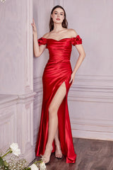 Cinderella Divine KV1056C Plus Size Off Shoulder Long Slit Prom Dress