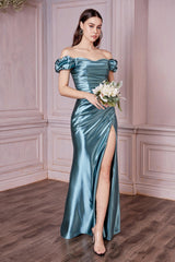 Cinderella Divine KV1056C Plus Size Off Shoulder Long Slit Prom Dress