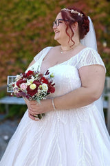 Plus Size Wedding Dresses Aline Cap Sleeves With Beadings