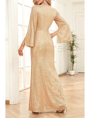 Aimishang Mermaid / Trumpet Mother of the Bride Dress Wedding Guest Party Sparkle & Shine Scoop Neck V Neck Floor Length Sequined 3/4 Length Sleeve with Ruching Solid Color