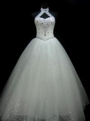 Wholesale Ball Gown Halter Sleeveless Floor-Length Beading Sequin Tulle Wedding Dresses