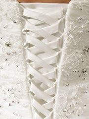 Ball Gown Sleeveless Strapless Cathedral Train Beading Lace Pleats Organza Wedding Dresses