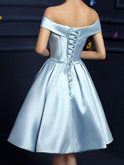 Short Blue Satin Off-the-Shoulder Short Prom Dress, New Blue Homecoming Dress