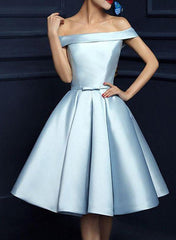 Short Blue Satin Off-the-Shoulder Short Prom Dress, New Blue Homecoming Dress