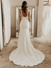 Tight straight tube elastic crepe shoulder strap sleeveless sweeping ruffle edge wedding dress