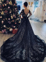 Wholesale A-Line/Princess Lace Applique V-neck Long Sleeves Court Train Wedding Dresses