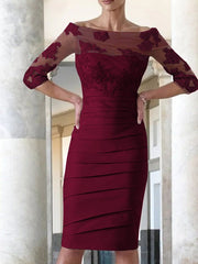 Elegant and noble satin sticker spoon 3/4 sleeve knee length Mother of the Bride Dresses