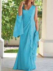 Noble Chiffon V-neck Sleeveless and Floor length Mother of the Bride Dresses