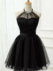 A-shaped princess tulle ruffled neck hanging sleeveless short Homecoming Dress