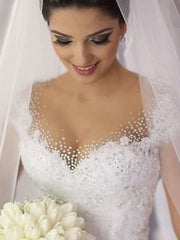 Wholesale Ball Gown Sleeveless V-neck Beading Floor-Length Tulle Wedding Dresses