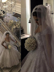 Wholesale Ball Gown Sleeveless V-neck Beading Floor-Length Tulle Wedding Dresses