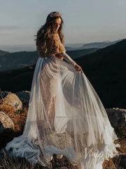 Polka Dot Boho Wedding Dresses with Sleeves Viniodress VW1114