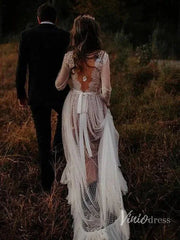 Polka Dot Boho Wedding Dresses with Sleeves Viniodress VW1114