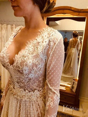 Polka Dot Boho Wedding Dresses with Sleeves Viniodress VW1114
