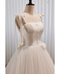 Noble and Unique White Pearl Sleeveless Off Shoulder Bow Ball Dress with White Thin Shoulder Strap Off Back Tie and Floor Length Tail Evening Dress