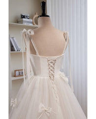 Noble and Unique White Pearl Sleeveless Off Shoulder Bow Ball Dress with White Thin Shoulder Strap Off Back Tie and Floor Length Tail Evening Dress