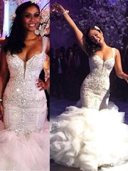 Wholesale Trumpet/Mermaid Sleeveless Sweep/Brush Train Organza Straps Wedding Dresses