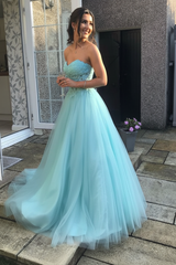 Sweetheart Open Back Pink Lace Long Prom Dresses Tulle Aline Formal Evening Dresses