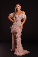 Portia And Scarlett 21127 Long Feathered Prom Dress