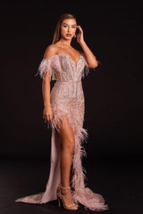 Portia And Scarlett 21127 Long Feathered Prom Dress