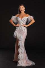 Portia And Scarlett 21127 Long Feathered Prom Dress