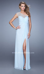 Long La Femme Prom Dress with Beaded Shoulder