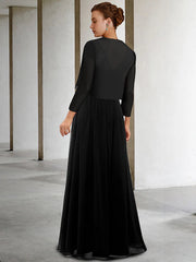 Two Piece A-Line Mother of the Bride Dress Plus Size Elegant V Neck Floor Length Chiffon Lace Sleeveless Wrap Included with Sash / Ribbon Pleats